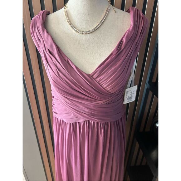Davids Bridal Off the Shoulder Mesh Bridesmaid Dress color Chiant purple made of - Picture 2 of 6